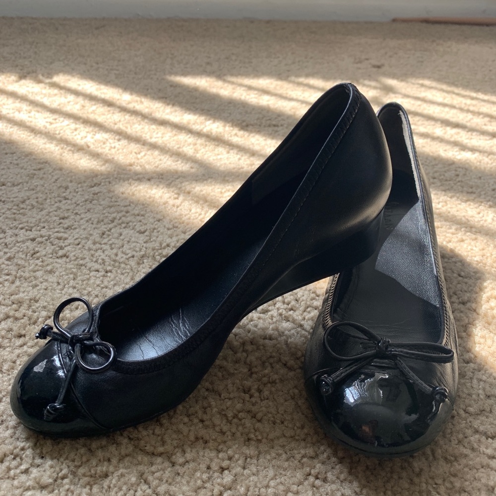 Cole Haan Nike Air Tali Wedge Flats Black Leather